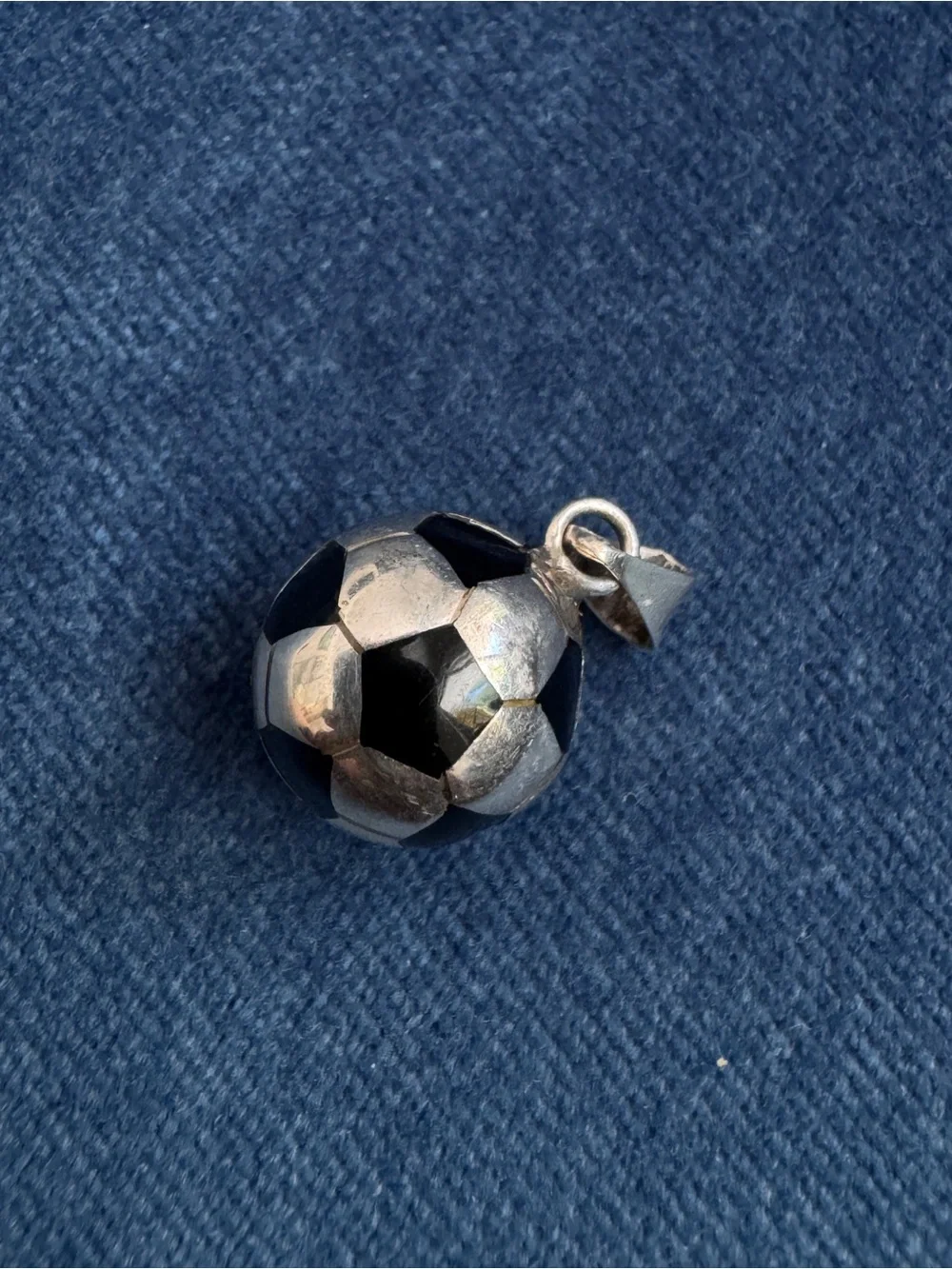 Vintage Mexico 925 Sterling Silver Football Pendant, Black Enamel - Picture 2 of 4